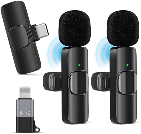2 Pcs Type C Wireless Lavalier Microphone for iPhone, ipad, iOS, Android - Mini Microphone for Recording, Noise Reduction Lapel Mic, Omni Lav Mic for Video Recording, Vlog, YouTube, Tiktok