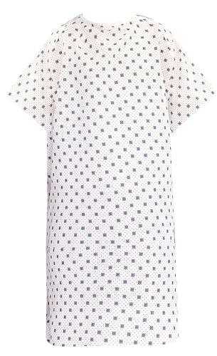 Linteum Textile Supply 4 Pack Cotton Blended Unisex Hospital Gowns, Patient Gowns with Back Ties for Men and Women, Comfortably Fits Sizes Upto 2XL