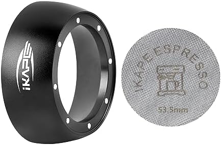 IKAPE Magnetic Dosing Funnel Set, 53MM Espresso Dosing Ring V2 & Puck Screen Kit Compatible with Breville 54MM Bottomless Portafilter - with 8 Small Magnet (Black)
