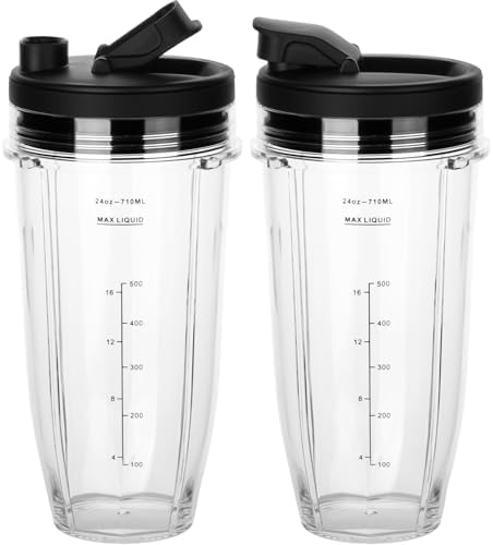 24oz for Ninja Blender Cups Replacement Compatible with Ninja Blenders BN401 BN751 BN801 BL642 BL682 NN102 SS401 SS101 TWISTi SS151 SS351 (2 Pack)