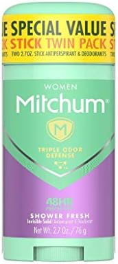 Mitchum Antiperspirant Deodorant Stick for Women, Triple Odor Defense Invisible Solid, 48 Hr Protection, Shower Fresh, 2.7 oz (pack of 2)