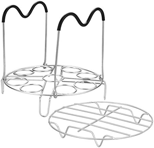 Steamer Cooling Rack Trivet Accessory Set, Include 9-holes Egg Steamer Cooking Rack with Heat Resistant Silicon Handles & Compatible for 6, 8 Quart Pressure Cooker Trivet, Instant Pot Accessories