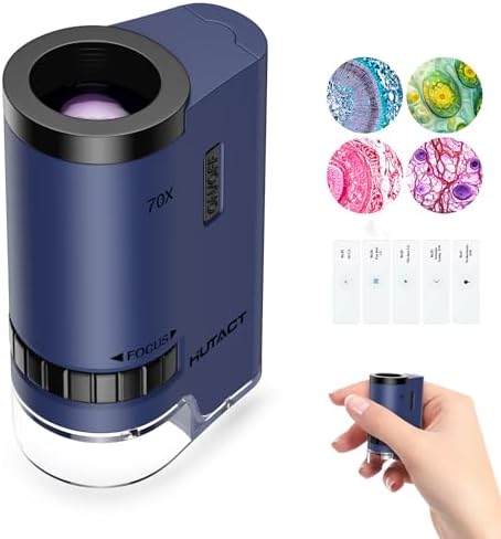 Science Mini Microscope Pocket for Kids: 70x Portable Handheld Miniscope with 5Pcs Slides for Nature Learning Outdoor Exploration Minilabster Children Boys Girls 6 7 8 9 10 11 12