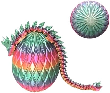 3D Printed Dragon Egg, Easter Dragon Eggs with Dragon Inside, Crystal Dragon Fidget Toys, Full Articulated Dragon Dragon in Egg, Adults Fidget Toys for Autism ADHD (Silk Silver)