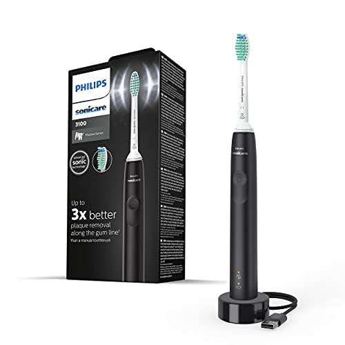 PHILIPS Sonicare 3100 Series Sonic Electric Toothbrush with BrushSync Replacement Reminder (Model HX3671/14), Black