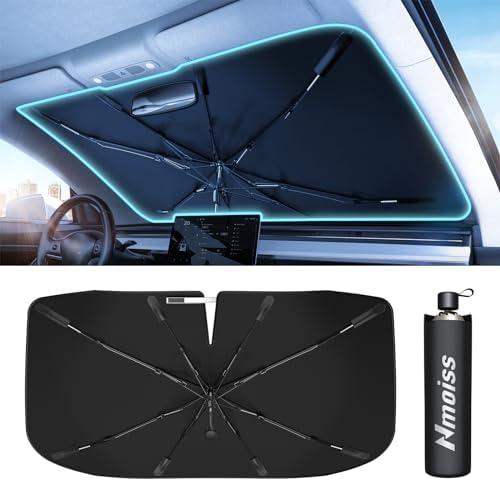 [2025 Upgrade] Nmoiss Windshield Sun Shade Umbrella for Car - [Vinyl Coating] Protect Car from Sun Rays & Heat Damage Keep Cool and Protect Interior, Spring Structure Edge Medium (56" L x 31" W)