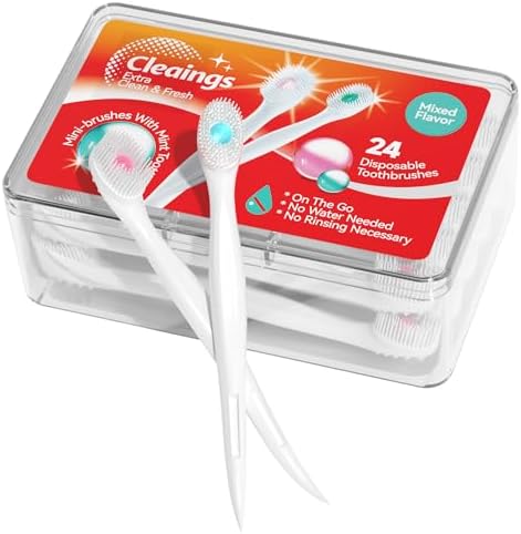 cleaings® Mini Brushes-Disposable Toothbrushes with Toothpaste and Pick for Work or Travel, 24 Count (Iced Peach Flavor（Pack of 1）)