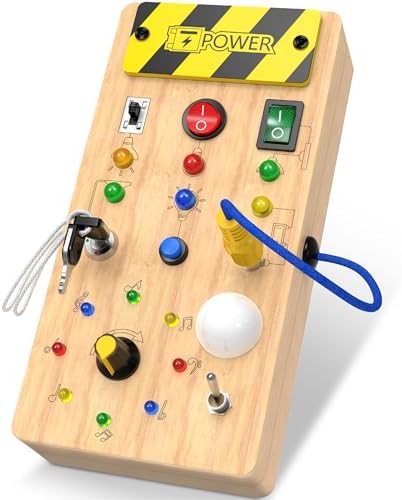 Montessori Toddler Toys-Baby Wooden Busy Board-Sensory Toys with Light Switch-Baby Travel Toys-Preschool Educational Learning Activities Toys-Gifts for Boys Girls Ages 1 2 3 4+ Year Old