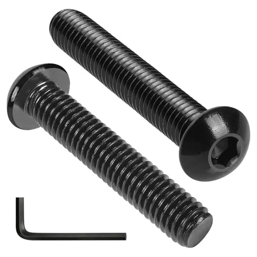 16Pcs 5/16-18 x 1-3/4" Button Head Socket Cap Bolts Screws, 304 Stainless Steel 18-8,Allen Hex Drive,Black Zinc Plated,Fully Threaded, Hex Spanner Included