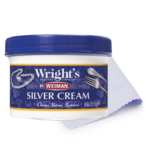 Wright's by Weiman Silver Cleaner and Polish Cream with Polishing Cloth, Ammonia-Free, Gently Clean & Remove Tarnish without Scratching