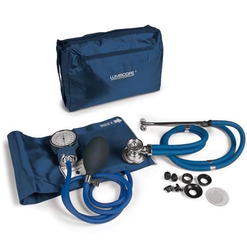 Lumiscope Professional Blood Pressure Kit - Stethoscope, Manual BP Cuff, Sphygmomanometer - Dark Blue