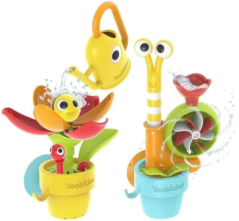 Yookidoo Toddler Baby Bath Toy (Ages 1-3) Garden Adventure Set Bundle: Snail & Flower with Watering Can (Mold Free) Attach to Any Tub or Shower Fun for Bath Time - Great for Boys , Girls , & Kids