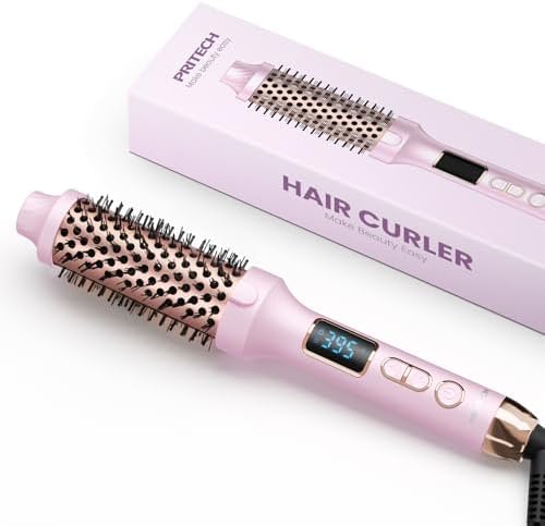 PRITECH Thermal Brush 1.5 inch, Heated Round Brush Creates Blowout Look, Ionic Curling Iron Brush with Adjustable Temperature, Dual Voltage Hair Styling Tool