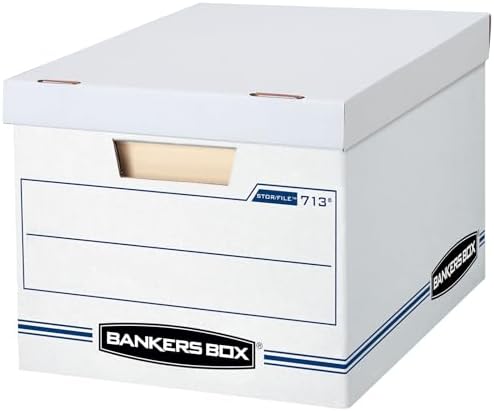 Bankers Box 12 Pack Standard Duty File Storage Boxes, Standard Assembly, Removable Lid, Letter/Legal (0071301)