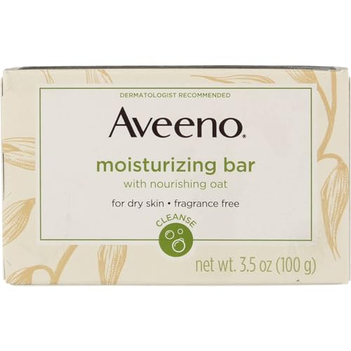 Aveeno Gentle Moisturizing Bar Facial Cleanser with Nourishing Oat for Dry Skin, Fragrance-free, Dye-Free, & Soap-Free, 3.5 oz (Pack of 4)