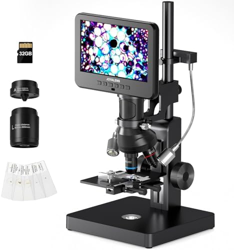 JL266S 5 Lens HDMI Digital Microscope 5000X, 24MP Biological Microscope for Adults Kids Home Lab, Error Coin Microscope for Full View, 7'' IPS LCD Screen, Windows PC Compatible, 32GB Card