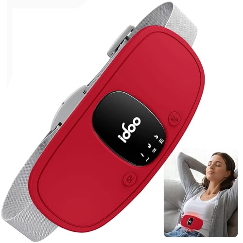 iDOO Wearable Heating Pad, FSA HSA Eligible, Period Cramps Pain Relief Heating Pad with 3 Heat Levels and 3 Massage Modes, Wireless Heat Pad Cordles, Mothers Day Gifts for Mom (Red)