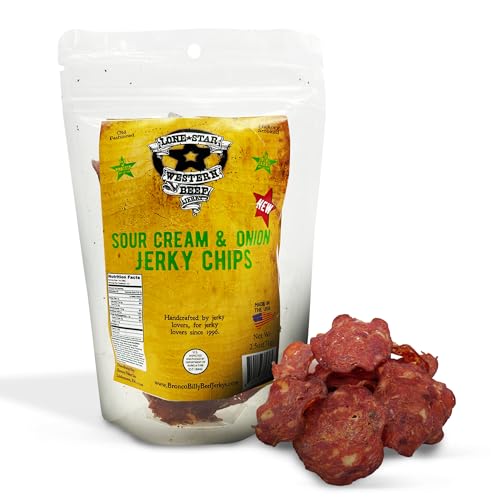 Lone Star Sour Cream & Onion Jerky Chips - 2.5 oz Resealable Bag - Crispy High Protein Snack - Made in the USA