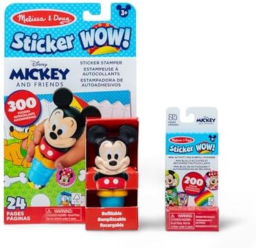 Melissa & Doug Sticker Wow Disney Mickey Mouse Bundle: 24-Page Activity Pad, Stamper, 500 Stickers, Mini Pad, Arts and Crafts Fidget Toy Collectible Character