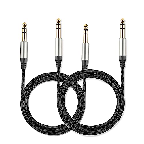 Pack of 2 TRS Instrument Cable 1/4 Inch Straight 6.35mm Male Jack Nylon Braided Studio Cord (3.3 Feet-2 Pack)