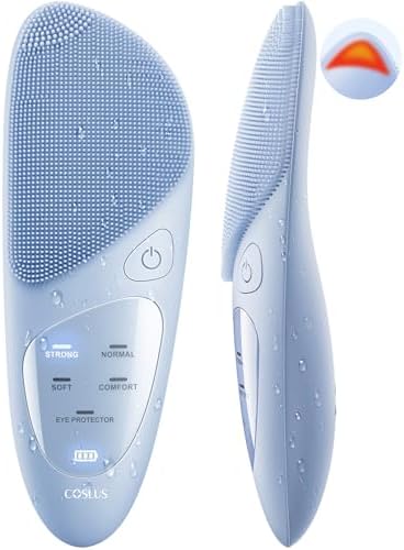 Face Scrubber Facial Cleansing Brush: COSLUS Silicone Portable Waterproof Rechargeable Face Wash Brush, 4 Cleansing Modes, Electric Face Exfoliator for Men Women Cleaning, Exfoliating, Massaging