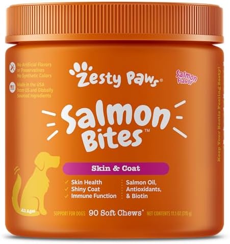 Zesty Paws Salmon Bites - Omega 3 Fish Oil for Dogs Soft Chews - Itch Relief for Dogs - Pet Supplement for Arthritis - 90ct - Salmon Flavor