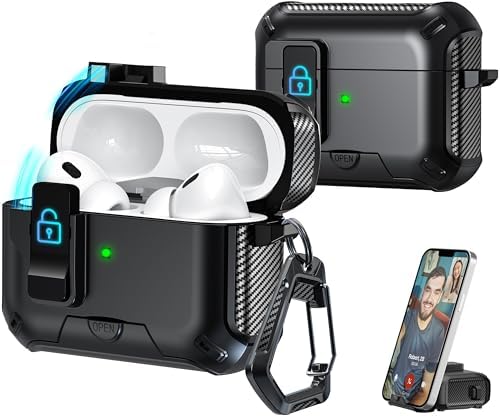 R-fun Compatible AirPods Pro 2nd Generation/1st Generation Headphone Cases, Fully Drop Proof Auto Eject Protective Cover Design, New Charging Port Dust and Stand Design,Black