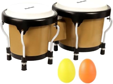 Soulmate Bongo Drums 4” and 5” Set for Kids Beginners Adults Transparent Percussion Bongos Drum with Tuning Wrench,Natural Finish (Brown)