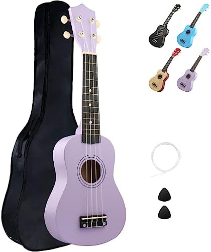 LXS Soprano Ukulele Kids Ukulele for Beginners - 21" Small Guitar Ukulele with Gig Bag, 1 Standby String and 2 Picks (Purple)