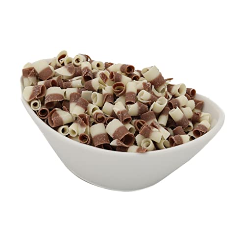Striped Chocolate Curls Topping, OliveNation Milk & White Chocolate Curls, Real Chocolate Decorations, Topping & Garnish, Non-GMO, Gluten Free - 8 oz