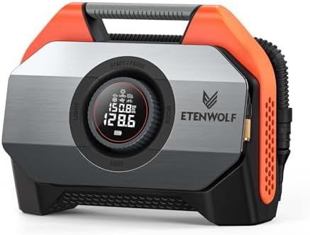 ETENWOLF VORTEX S6 Tire Inflator Portable Air Compressor for Heavy-duty Vehicle, Cordless Air Pump for Car & Inflatables with 19200 mAh Battery, 100% Duty Cycle & Dual Cylinder Bike Pump, Vivid Orange