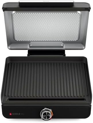 Ninja Sizzle Indoor Grill, 500°F High Heat Kitchen Grill with Nonstick 14 Inch Plate, Low-Smoke Technology, Edge-to-Edge Heating, Family-Sized Capacity, Countertop Cooking Tool (GR100)