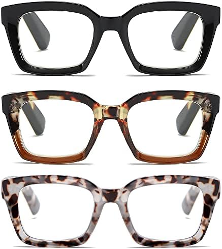 for Women Oprah Style Square Reading Glasses with Spring Hinge Blue Light Blocking for Men Ladies