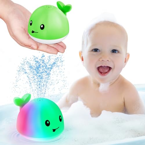 Gigilli Baby Bath Toys, Light Up Bath Toys for Kids 1-3 Babies 6-12 12-18 Months, Whale Sprinkler Spray Water Pool Bathtub Toys Toddlers Infant 1 2 3 4 5, Baby Shower Newborn Valentines Day Gifts