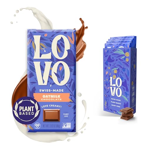 LOVO Oatmilk Chocolate Bar, 100% Plant-Based Dairy-Alternative Milk Chocolate, Creamy and Delectable Vegan Milk Chocolate Made With Oatmilk, Gluten-Free, Swiss-made, RFA Certified, 2.82 oz (Pack of 4)