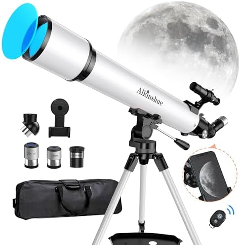 Telescope 80mm Aperture 800mm -Magnification 24-180X, Astronomical Portable Refracting Telescope Fully Multi-Coated High Transmission Coatings AZ Mount with Tripod &Wireless Control & Carrying Bag