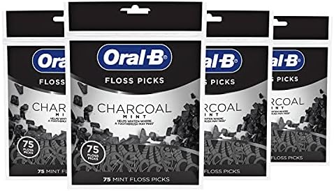 Oral-B Charcoal Infused Mint Dental Floss Picks, 75 Count, Pack Of 4