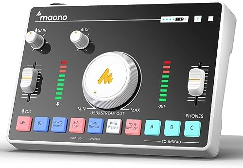 MAONO Streaming Audio Mixer, Audio Interface with Pro-preamp, Bluetooth, Built-in Battery, Noise Cancellation, 48V Phantom Power for Live Streaming, Podcasting, Gaming MaonoCaster AMC2 NEO White