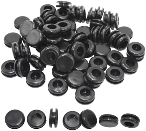 3/8 Rubber Grommets for Wiring, 5/16 in ID Double-Sided Rubber Plugs for Round Holes, Firewall Grommet Automotive, Wire Cable Hole Grommets for Metal Electric Box, 60 Pcs 8x10 mm, Black