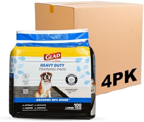 Glad for Pets Heavy Duty Activated Carbon Training Pads, 24" x 24" | Ultra Absorbent Training Pads - Absorbs 50% More Than Standard Pad; Heavy Duty Puppy Potty Training Pads, 100 Count - 4 Pack