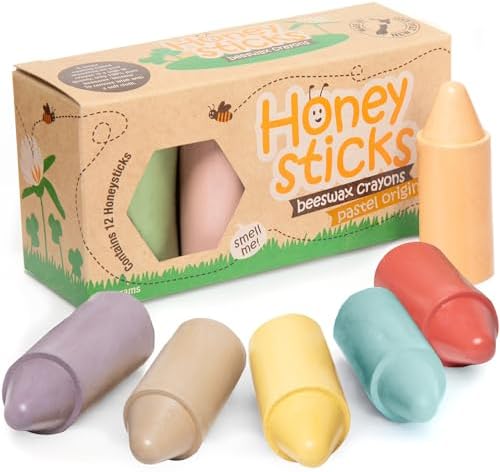 Honeysticks 100% Pure Beeswax Crayons (12 Pack) - Pastel Colored, Non Toxic Crayons, Safe for Babies and Toddlers, For 1 Year Plus, Made with Natural Beeswax and Food-Grade Colors, Eco-Friendly