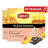 Lipton Black Tea Peach Mango, Pyramid Tea Bags, Flavored Teabags for a Refreshing Cup of Tea, 80 Total Tea Bags (20ct - Pack of 4)