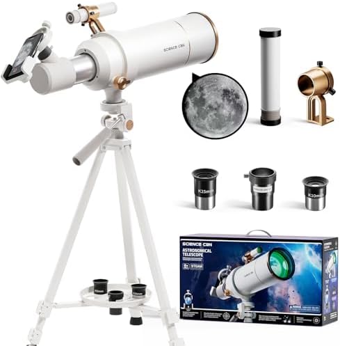 Science Can Telescope for Kids & Adults - 70mm Aperture(16X-120X), High Powered Refractor Telescopes for Beginners with Adjustable Tripod and Phone Adapter, Astronomy Gifts for Boys & Girls Ages 8-12