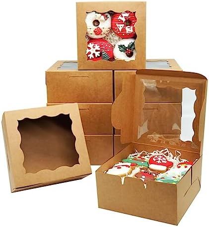 XIINHPKGG 50pcs Cookie Boxes 6x6x3 Inches: Bakery Boxes with Window, Treat Boxes, Chocolate Covered Strawberries Boxes, Mini Cake Boxes, Dessert Boxes - Kraft Paper