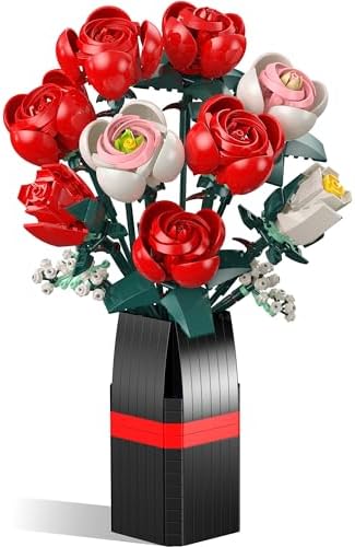 Roses Building Set with Vase, Flower Bouquet Building Kit for Home Office Decor - Flower Botanical Collection Toys Gift for Kids Girls and Adults Women on Valentine’s Day, Mother's Day - 841PCS