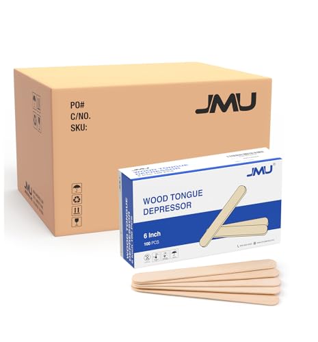 JMU Tongue Depressors 5000 Count, 6" Non-Sterile Tongue Blades Wood Sticks (50 Boxes of 100)