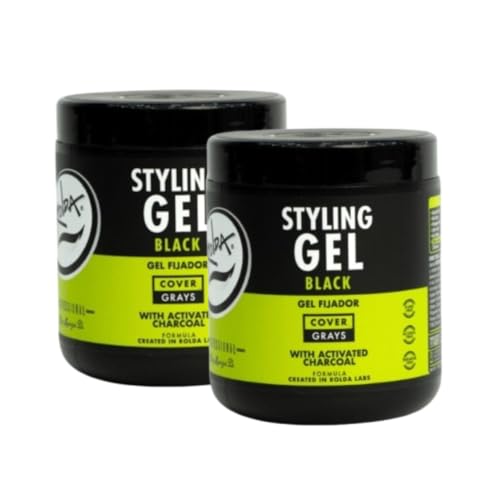 Rolda Black Styling Hair Gel - Medium To Strong Hold With Medium Shine For a Wet Slicked Back Look With All Day Hold - Activated Black Charcoal Covers Grey Hair Instantly 17.6oz (2PK)