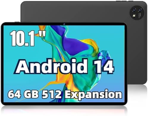 Tablet 10 inch Android 14 Tablet 32GB 10(2+4Expand) GB /512GB Expandable, Octa-core Tablet with Case Bluetooth WiFi 6000mAh Battery, Parental Control, Dual Camera, Tablets (Black)