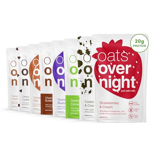 Oats Overnight Party Variety Pack - High Protein, High Fiber Breakfast Protein Shake - Gluten Free Oatmeal, Non GMO High Protein Oatmeal - Cookies & Cream, Coconut Cream Pie & More Flavors (24 Pack)