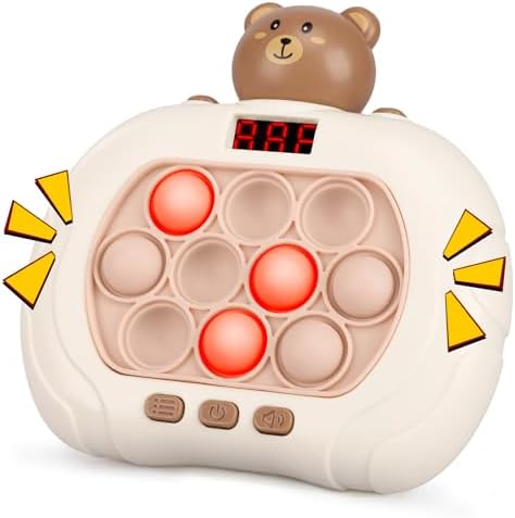 Blackma Fast Push Game Pop Fidget Toys for Kids, Fast Push Bubble Game, Handheld Puzzle Game Sensory Toys with LED Screen, Quick Push Light Up Game Gifts for 3-12 Year Old Girls Boys (Bear)